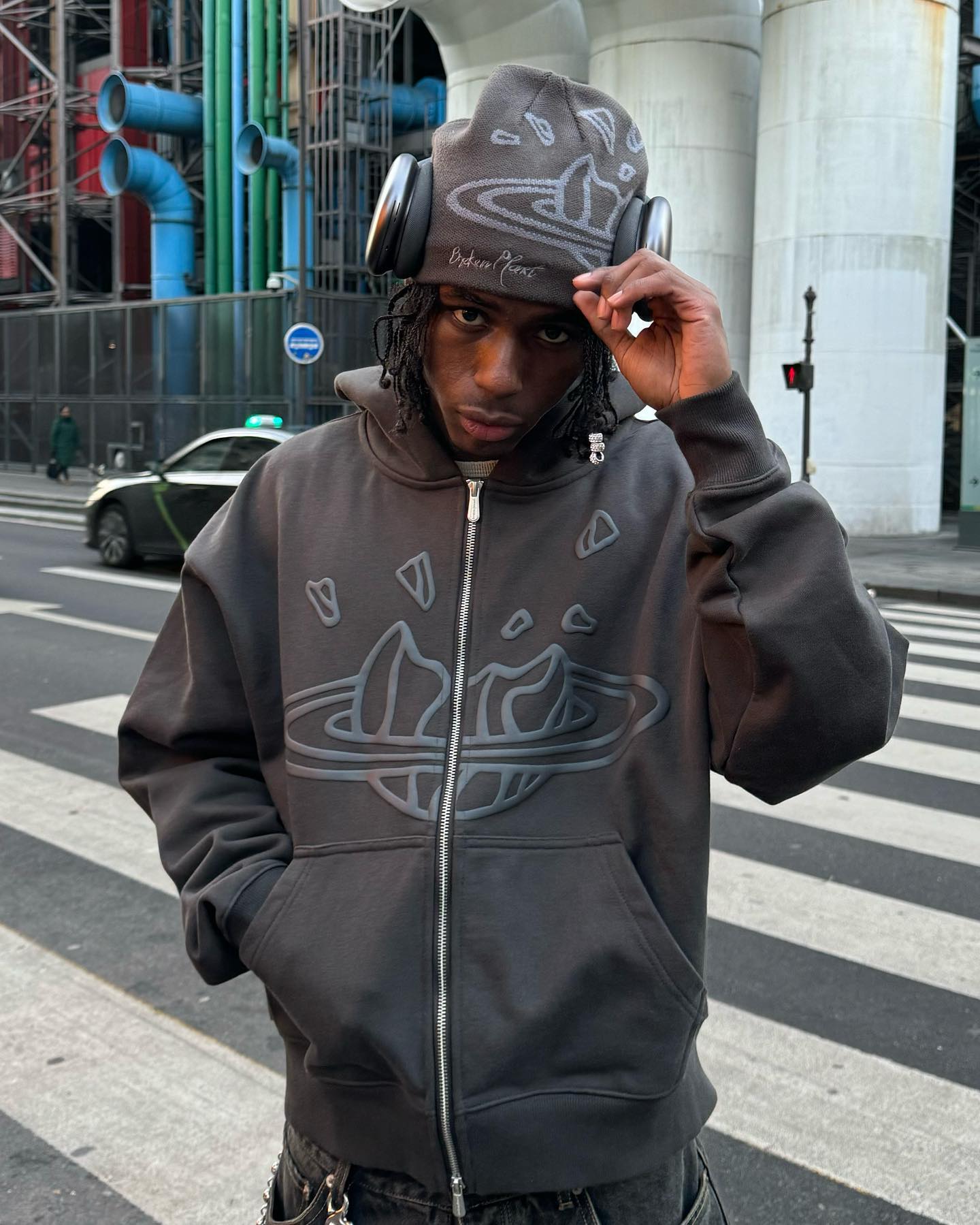 Broken Planet Zip Up Hoodie - "Black"