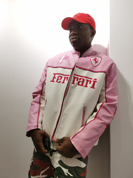 Ferrari Racing Leather Jacket - "Pink/White"