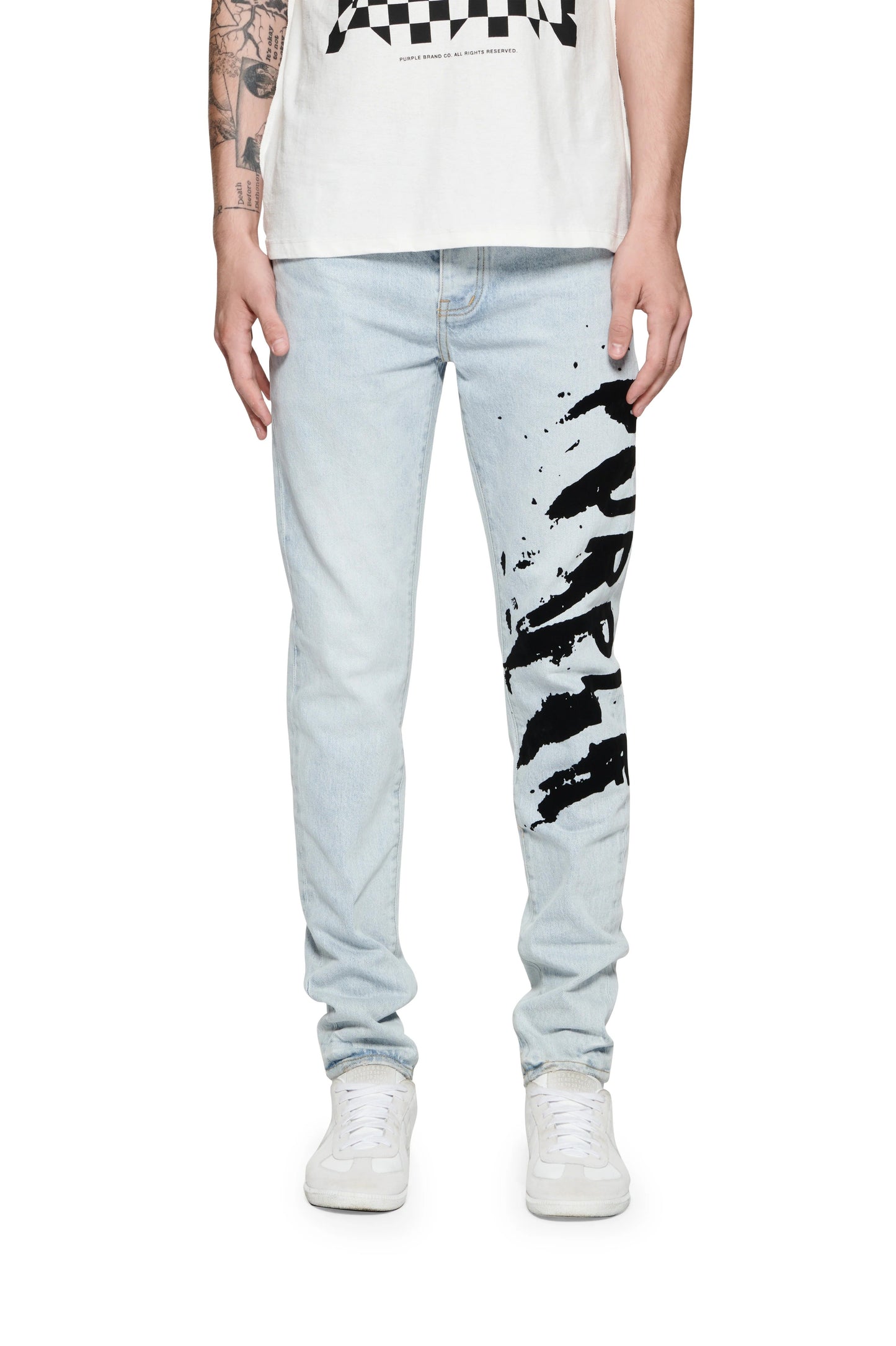 Purple Brand P001 Flocked Painted Wordmark Denim Jeans