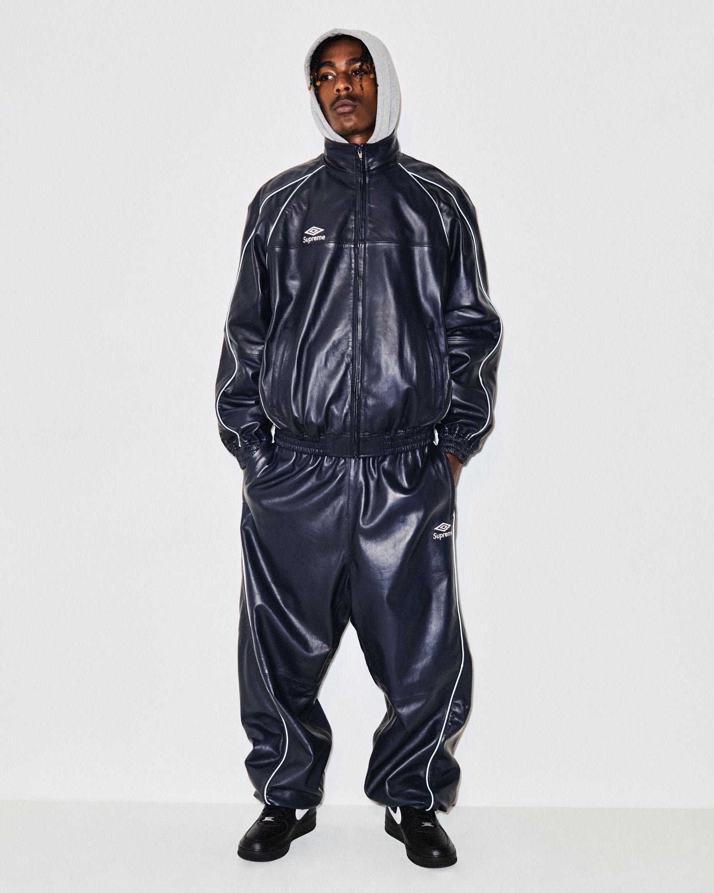 Supreme x Umbro Leather Track Jacket - "Navy"